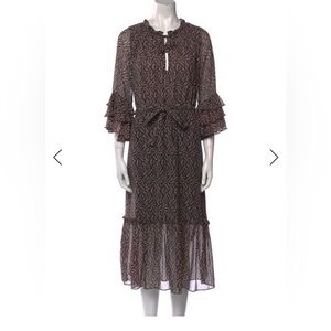 Misa Los Angeles boho flowy ruffle black and pink floral long dress $465 MSRP